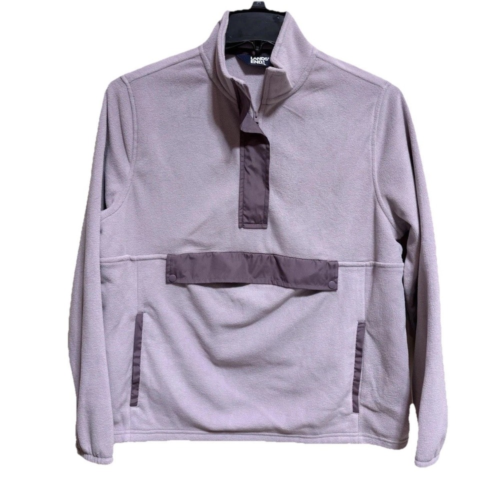 Lands' End Women's Large Lavender Fleece Pullover Half-Zip Snap Pocket